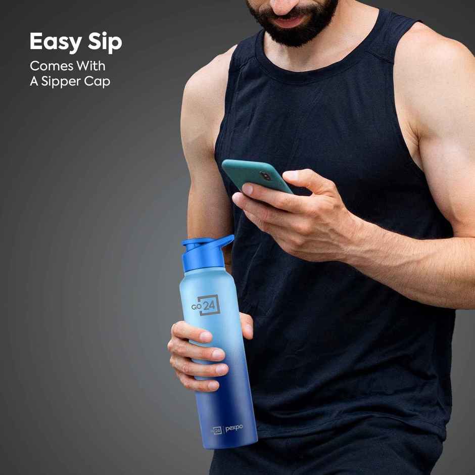 Go24 | Pexpo Craft Pro Stainless Steel Sports | Fridge Water Bottle with Sipper Cap | Blue & Dark Blue