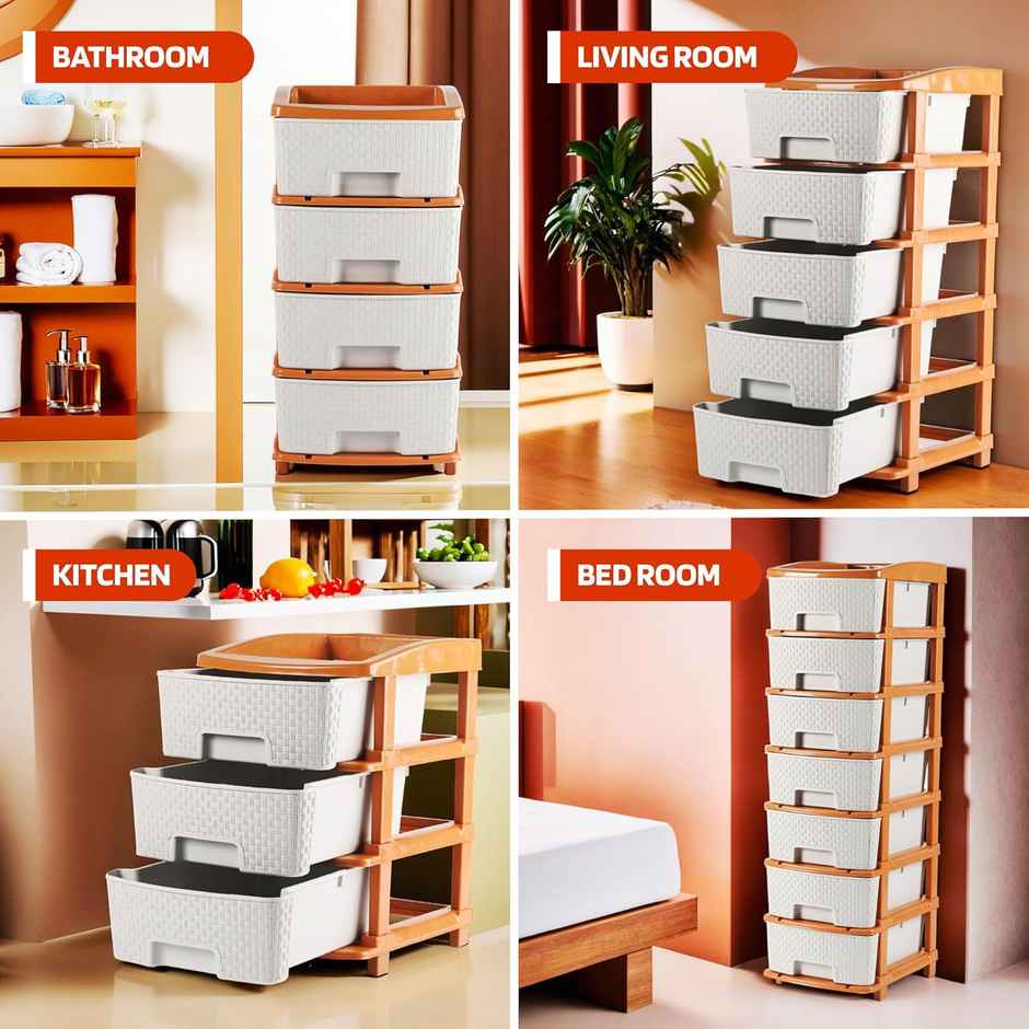 Kuber Industries 5-Tier Collapsible Multipurpose Plastic Drawers Storage Organizer|Brown & White