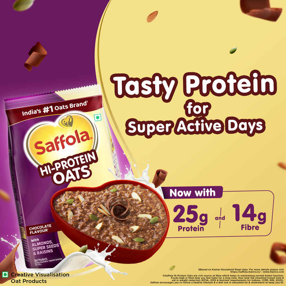 Saffola 25g High Protein Oats | 14g Fibre | No Refined Sugar | Chocolate Flavour