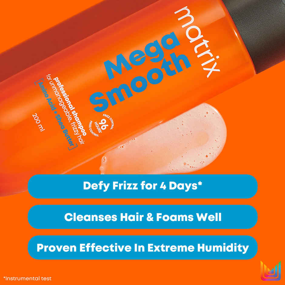 Matrix Mega Smooth Shampoo, Conditioner & Serum Combo, Defy Frizz For 4 Days, For All Hair Types