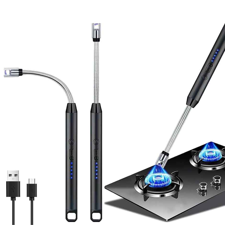 Perpetual USB Rechargeable Electric Lighter | Flexible Neck | Flameless Windproof Lighter | Black