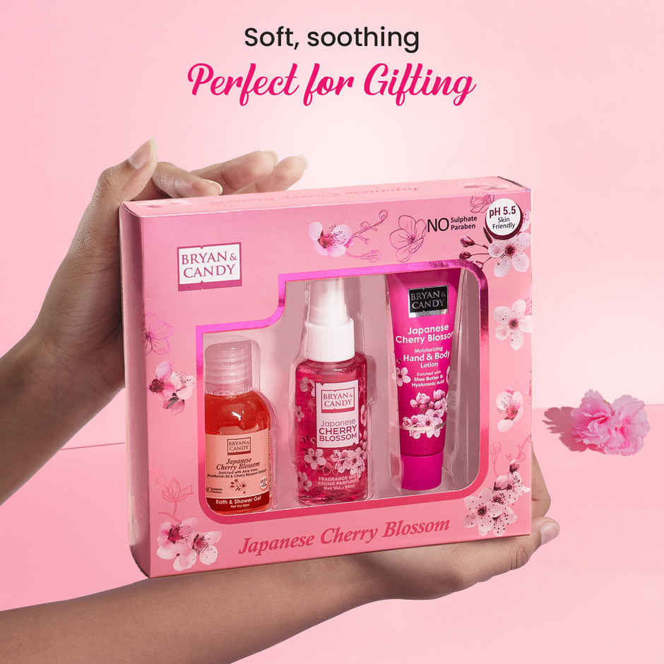 Bryan & Candy Cherry Blossom Bath Kit|Shower Gel|Fragrance Mist|Hand-Body Lotion|Pack Of 3