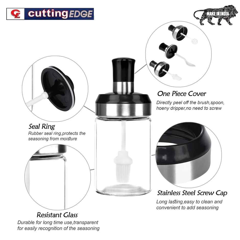 Cutting EDGE 250ml Glass Containers for Oil, Sauce, Honey, Ghee | Jar with Brush | Set of 3