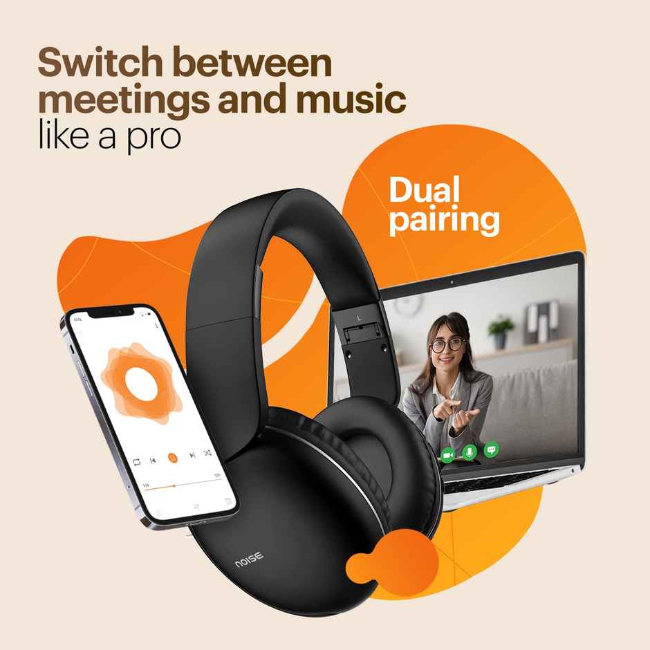 Noise Two 50Hrs Playtime Low Latency(up to 45ms) Dual Pairing BT v5.3 Headphones | Bold Black