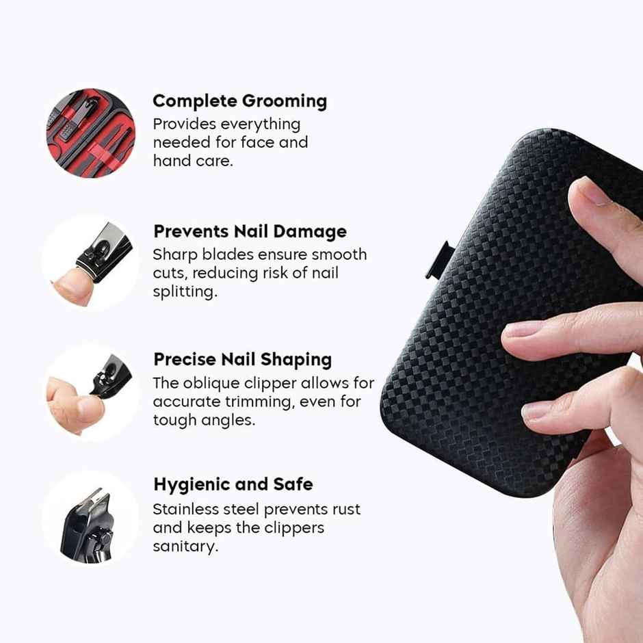 Beaute Secrets 7 in 1 Manicure set Professional Black Stainless Steel Nail Clipper Kit
