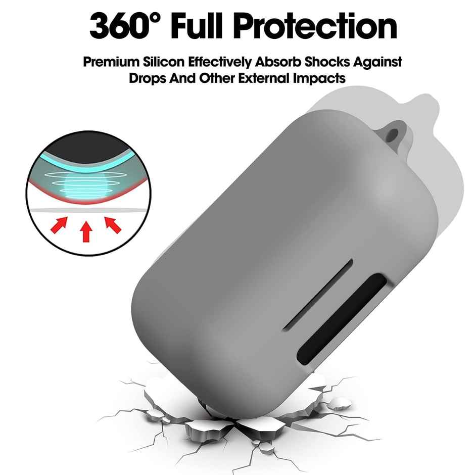 Sounce Earphone Case Cover Compatible with Boult Audio AirBass PowerBuds, Soft Silicone Skin Case Cover Shock-Absorbing Protective Case with Keychain-Grey