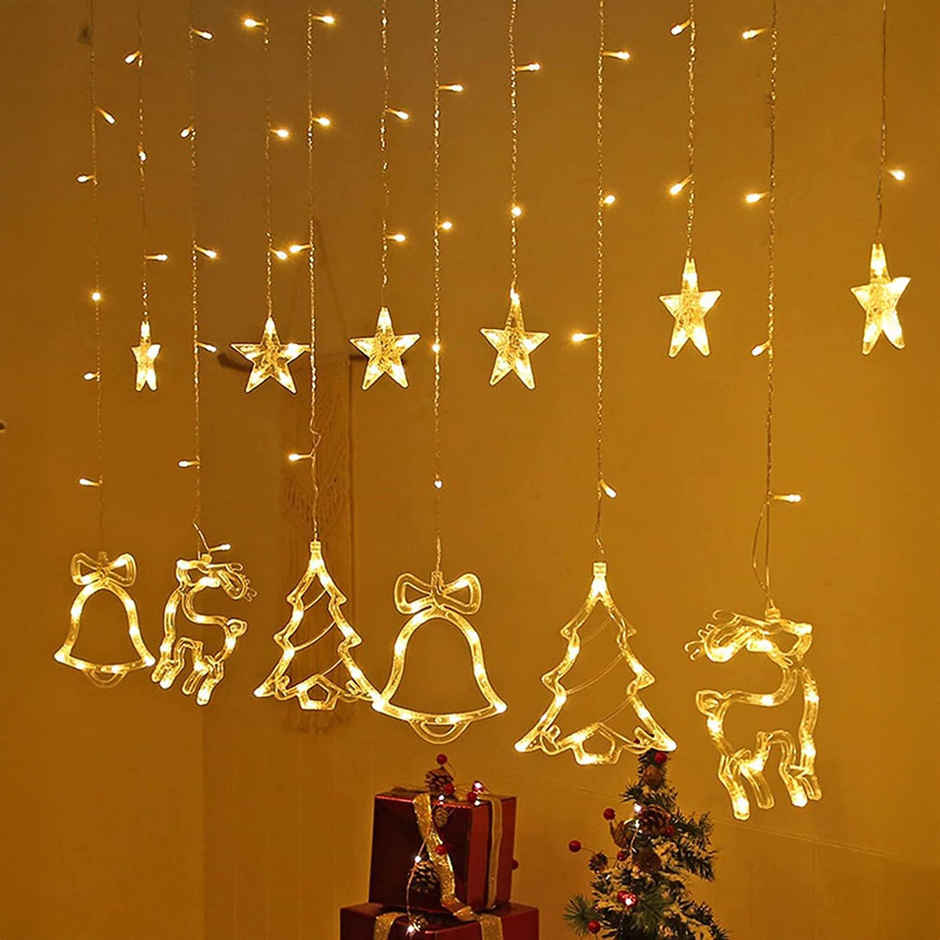 Lexton Window Curtain LED Rice String Lights 5 Star 2 Bell 1 Christmas Deerlight Pack of 1