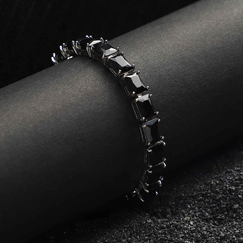 French Accent Geometric Stone Tennis Bracelet - Charcoal Black