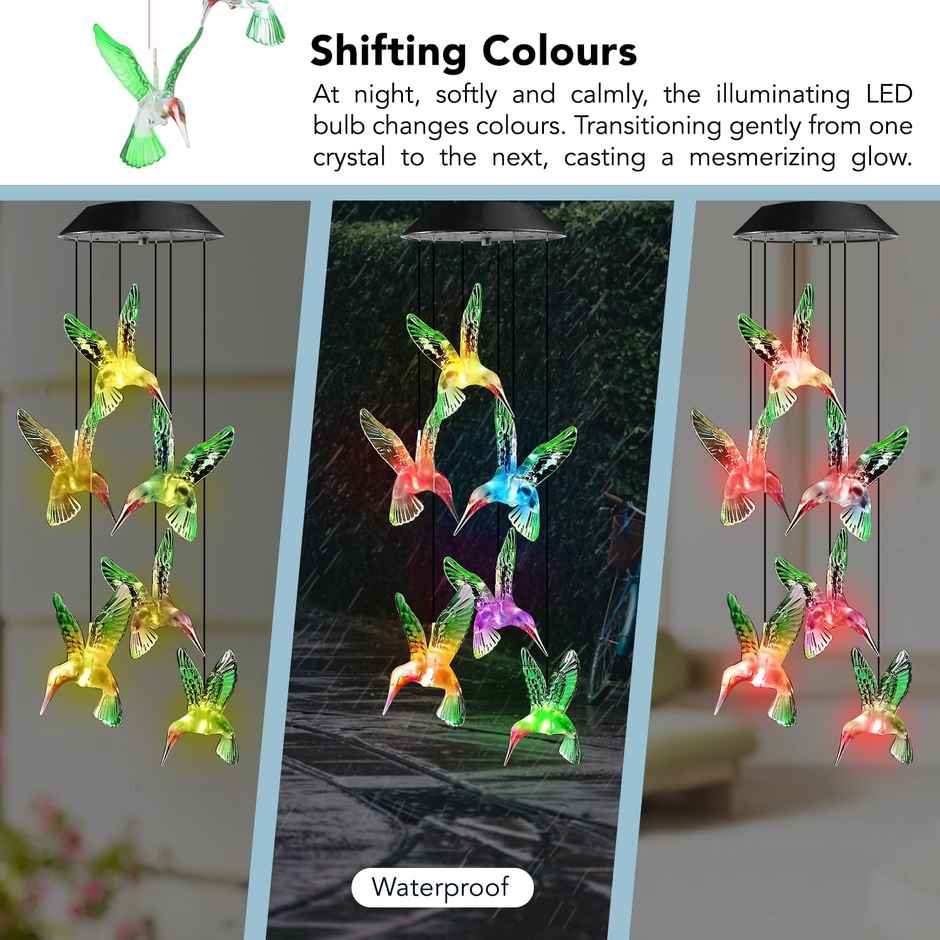 Ekhasa Solar Hummingbird Wind Chimes | Solar Powered Windchime For Balcony, Outdoor & Garden
