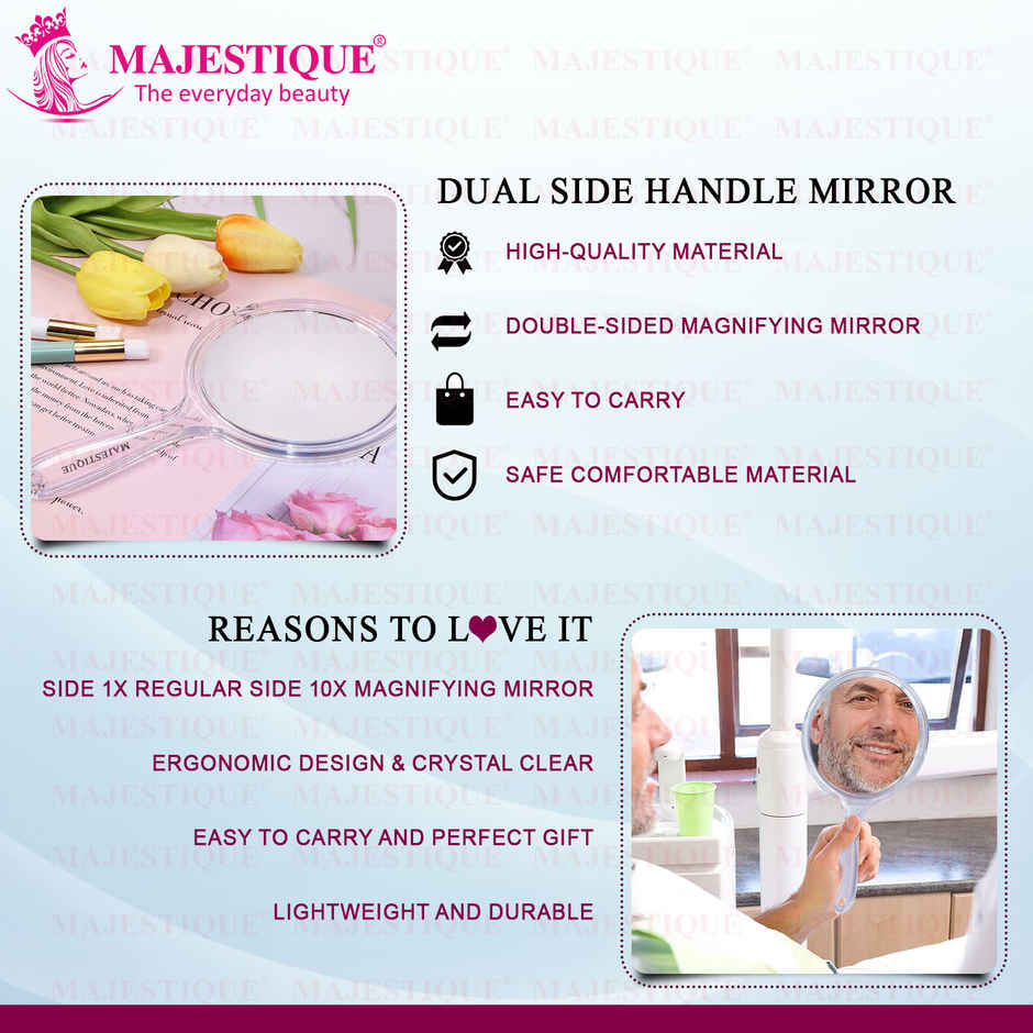 Majestique Dual Side Extra Large Handheld 1X | 10X Magnifying Mirror | Multicolor
