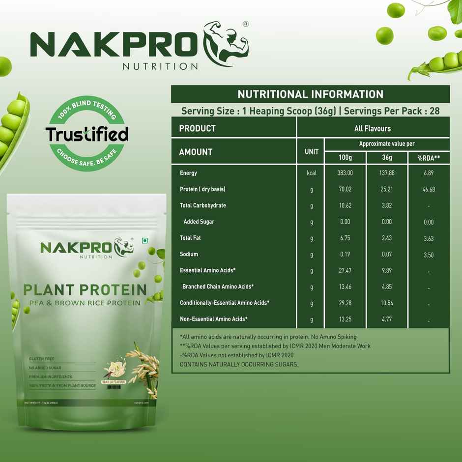Nakpro Vegan Plant Protein Powder (Pea Protein & Brown Rice Protein) Vanilla -