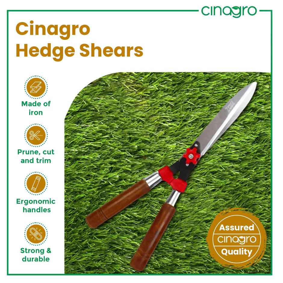 Cinagro Hedge Shears - Garden Scissors | Metal Blade, Wooden Handle