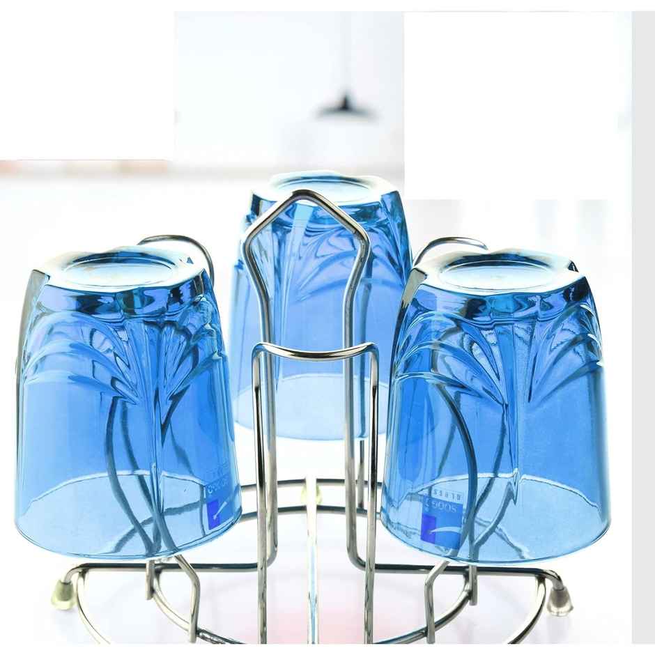 Crystal Stainless Steel Glass Holder for 6 Glasses | Steel Glass Stand for Dining Table/Kitchen