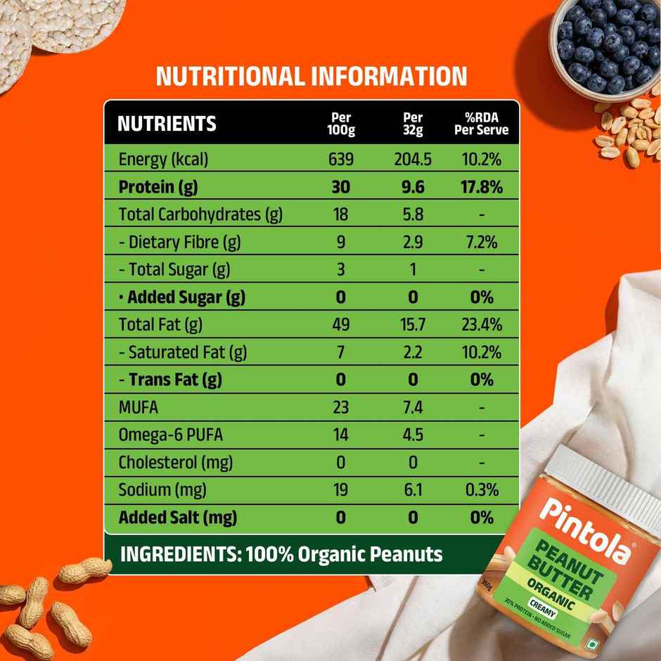 Pintola Organic Unsweetened Peanut Butter Creamy