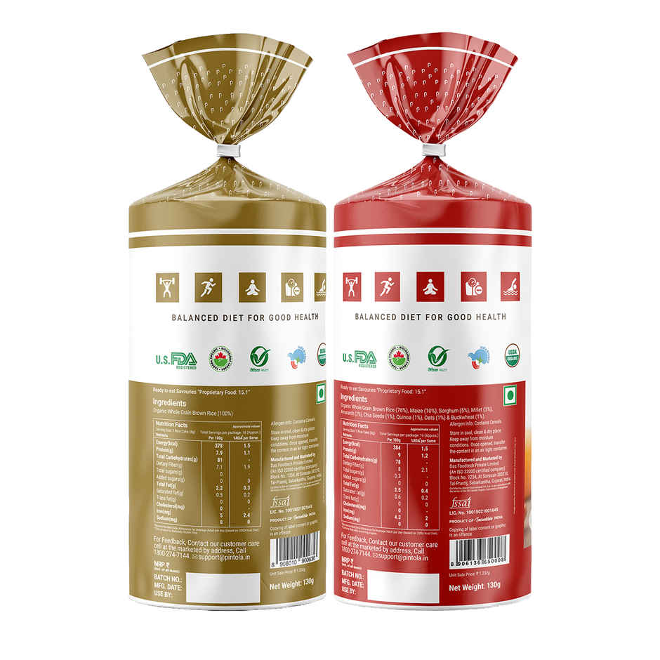 Pintola Organic Wholegrain Brown Rice Cakes Combo Pack | All Natural | Multigrain And Unsalted