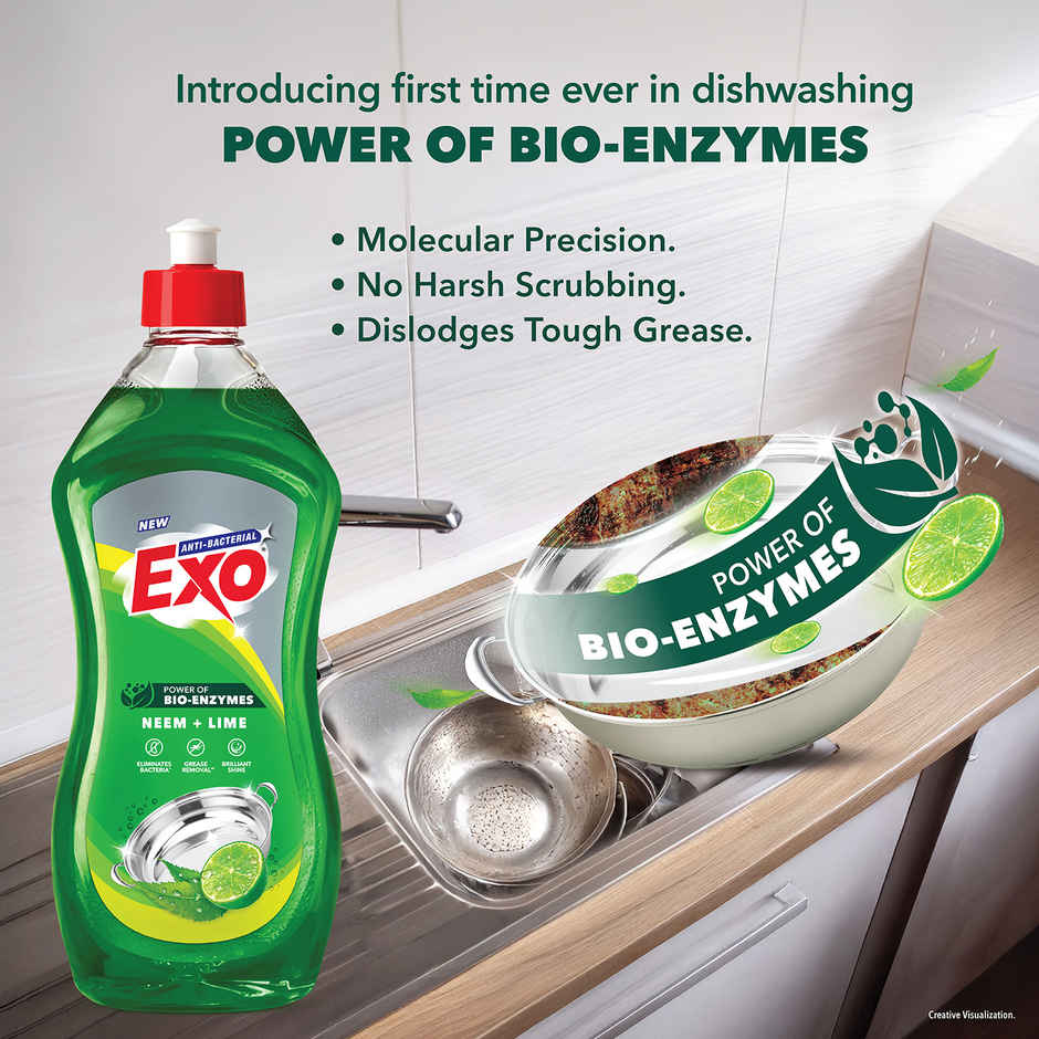 Exo Neem & Lime Anti Bacterial Dishwash Liquid | Tough Grease Removal with Power of Bio-Enzymes