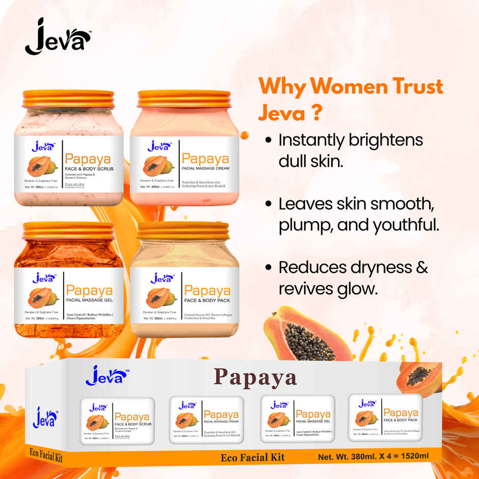 Jeva Papaya Eco Facial Kit 4pcs 380g Each Brightening and Smoothing Facial Set