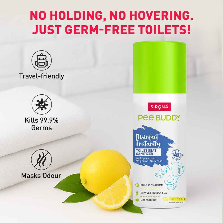 Sirona PeeBuddy Toilet Seat Sanitizer Spray | Citrus | Masks Odour | Travel Friendly