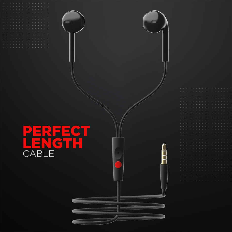 boAt Bassheads 105 Wired Earphones with Mic & 13 mm Drivers (Black)