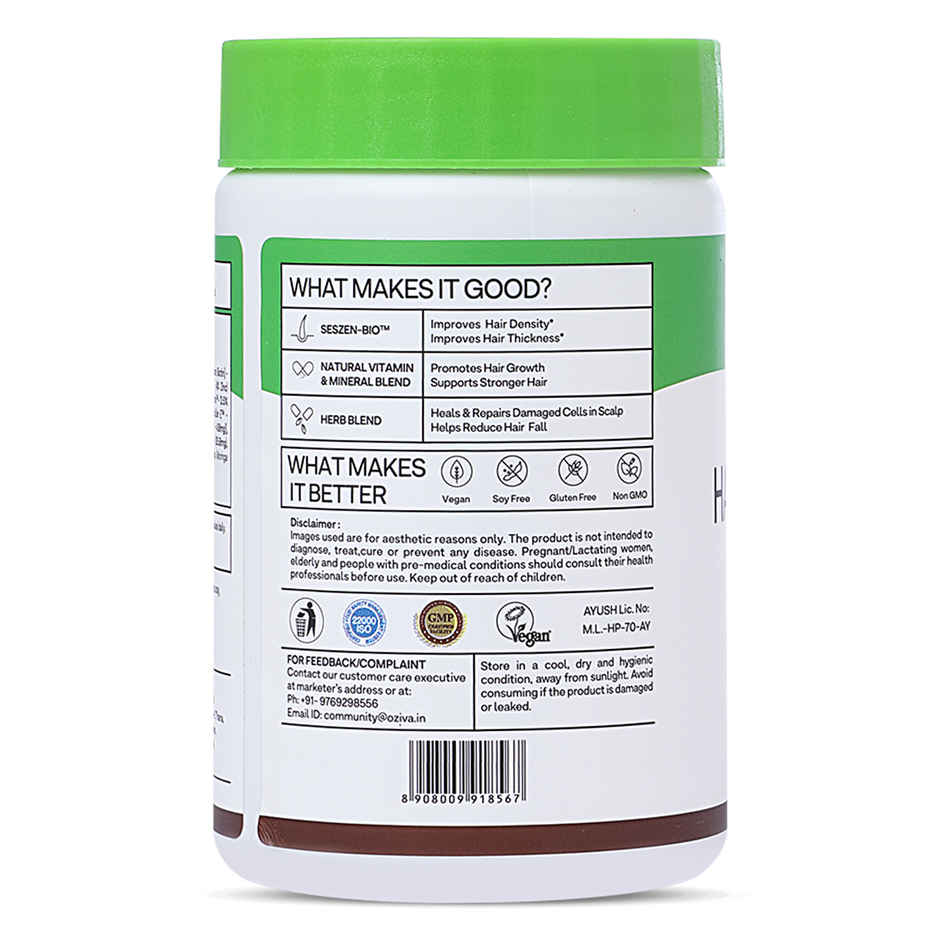 Oziva Hair Vitamins with Biotin, Iron and DHT Blocker for Hair Growth and Hairfall Control