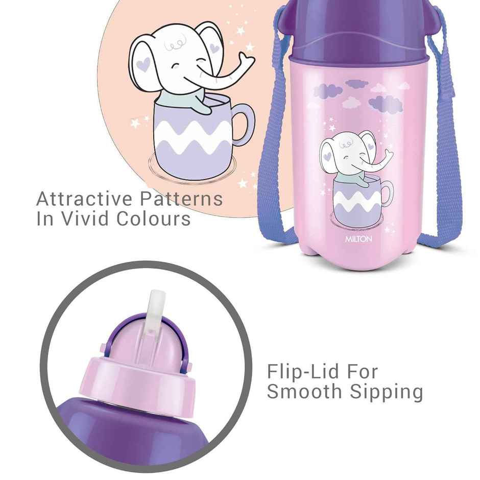 Milton Kool Trendy 500 Plastic Insulated Water Bottle With Straw For Kids | 490 ml | Purple