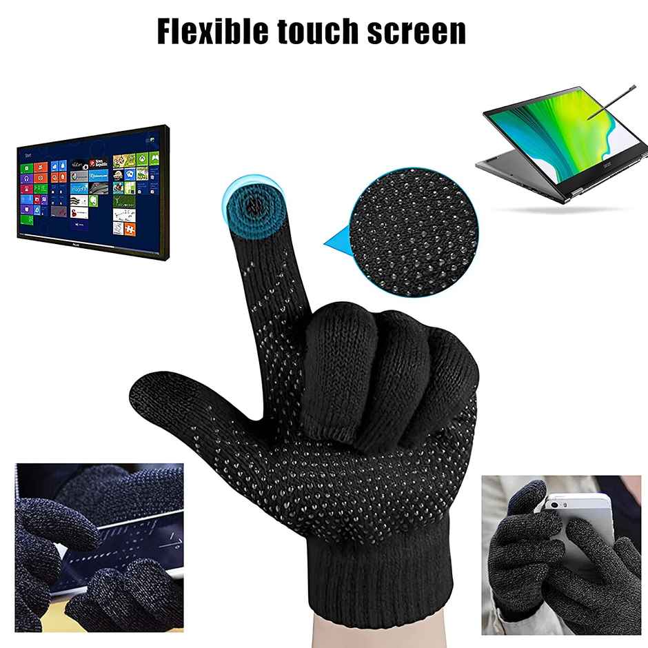 Infispace Unisex Winter Woolen Earmuff Beanie Knitted Cap Neck Set with Finger Gloves | Blue