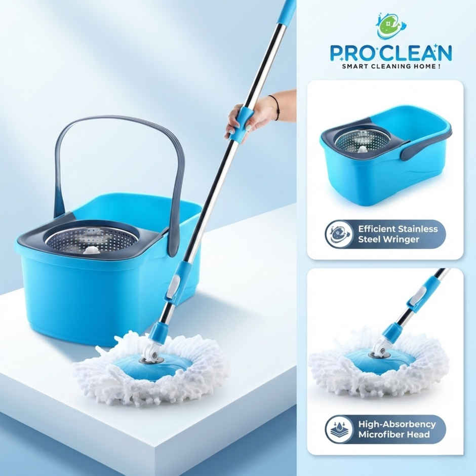 Proclean Elegant Bucket Spin Mop | With Telescopic Rod - 19-22 mm | With 2 Microfiber Mop