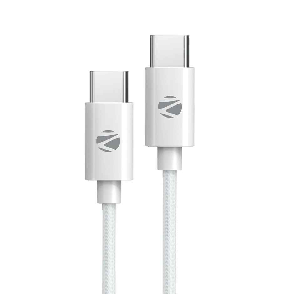 Zebronics (ZEB-TT60+) Type C to Type C Strong Braided Cable, 60W PD Fast Charging, for iPhone 16 Series, 15 Series, iPad, MacBook, Samsung, Other Android Devices, Data Sync, 1 Meter - White