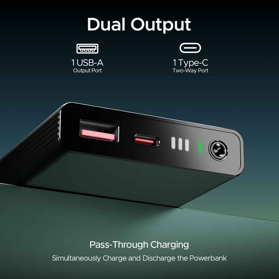 boAt Energyshroom PB300 Powerbank with 10000mAh Battery, 22.5w Fast Charging, 12-Layer Smart IC Protection, LED Indicators and Aluminum Alloy Casing USB Type-C Input - Carbon Black