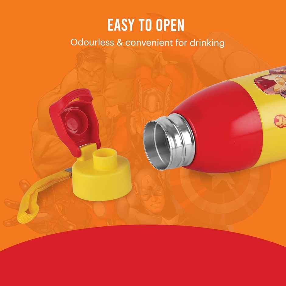 CELLO Kidzbee Uranus 600 Iron Man Print Water Bottle 540ml, Yellow | Leakproof
