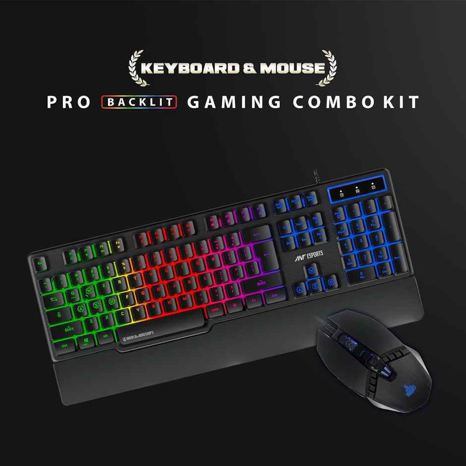 Ant Esports Km500W Gaming Backlit Keyboard And Mouse Combo,Led Wired,Ergonomic &Wrist Rest Keyboard