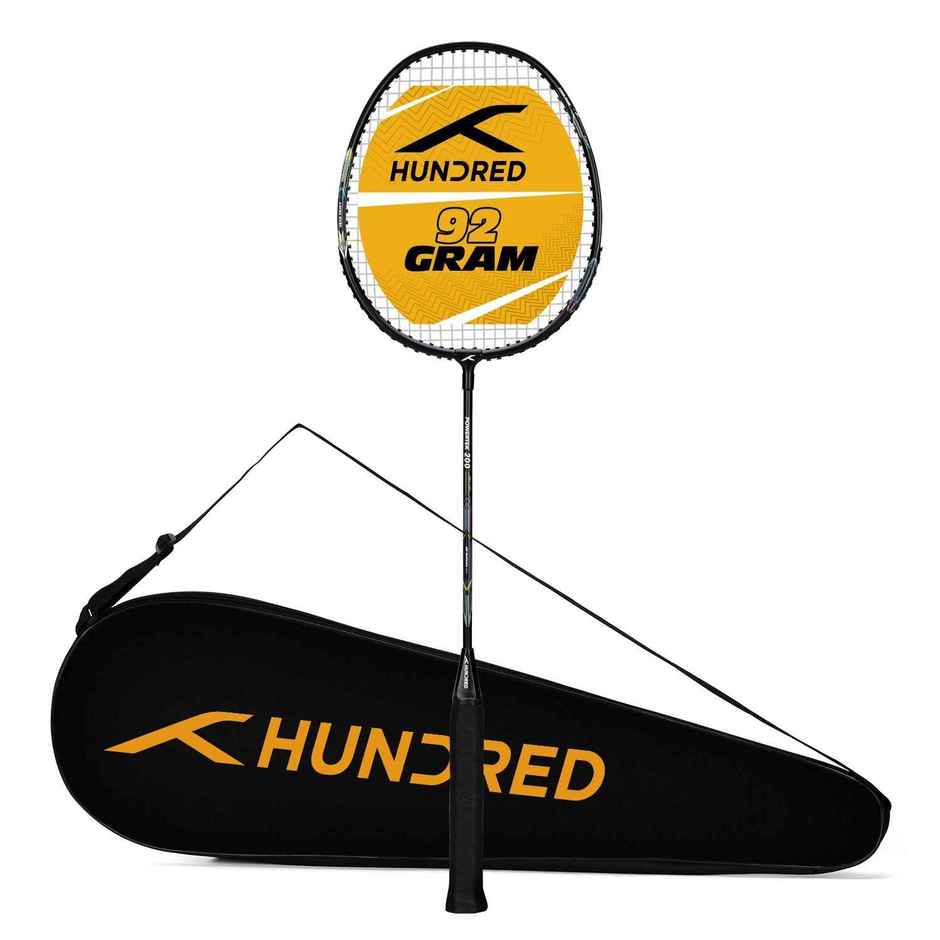 Hundred Powertek 200 Aluminium Badminton Rakcet & Cover set | Black | Strung | Durable & Reliable