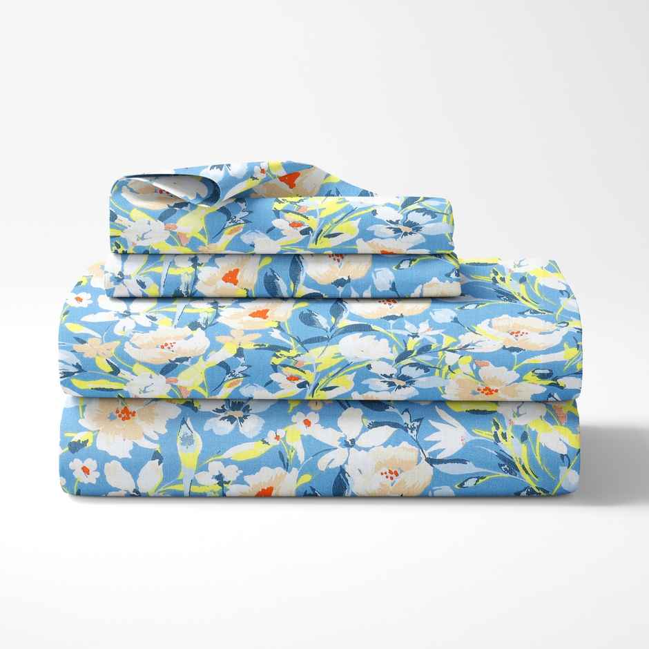 Haus & Kinder 100% Cotton Single Flat 186 TC Bedsheet, Everbelle | Blue