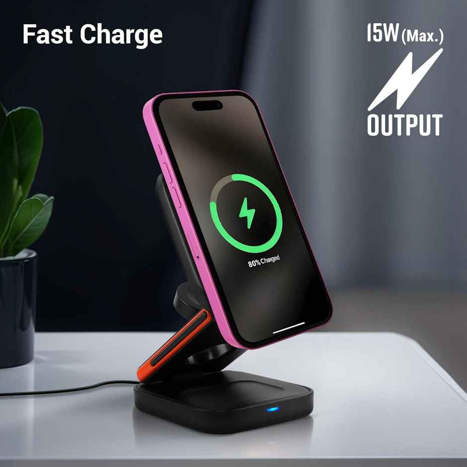 Zebronics Magboost 3 in 1 Foldable MagSafe Compatible Wireless Charging Pad | 15W | Fast Charge