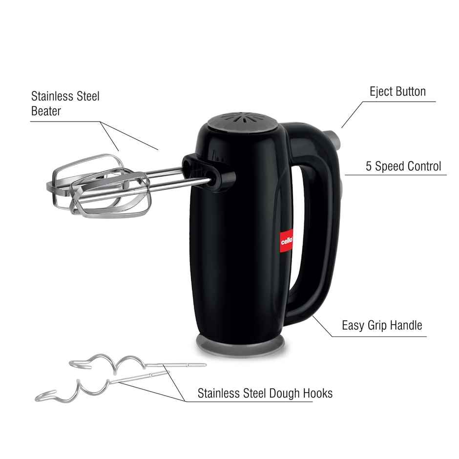 Cello Besto Hand Beater | 5 Variable Speed Controls | (300W Powerful Motor With Body) | Black