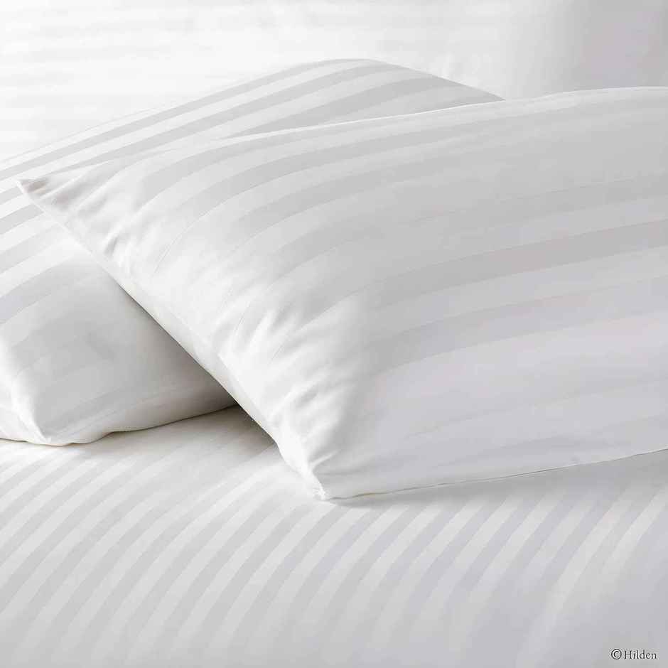 Kuber Industries Cotton & Satin Stripes Double Bedsheet with 2 Pillow Covers|254 x 228 Cm|White