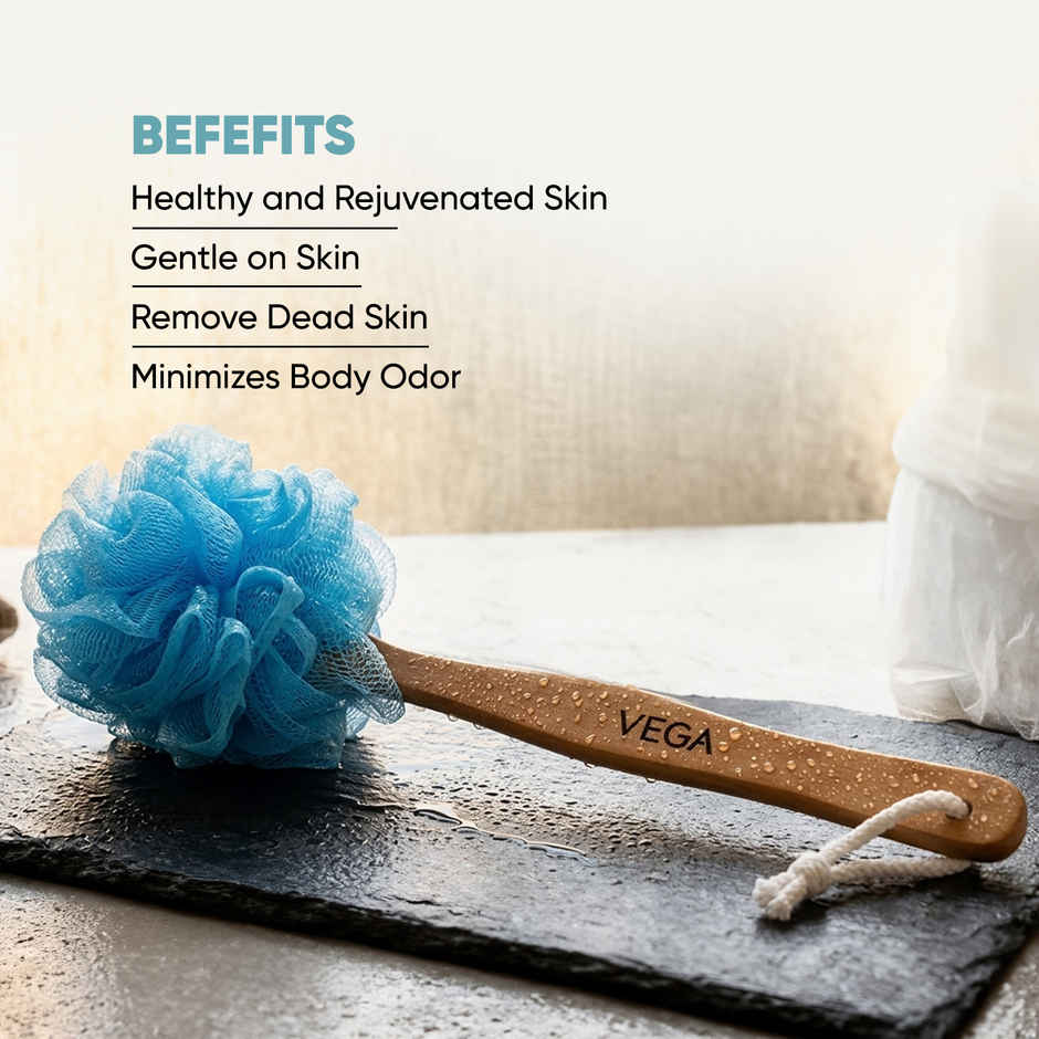 VEGA Soft Bristle Bath Brush With Ergonomic Handle | Plastic | Color May Vary