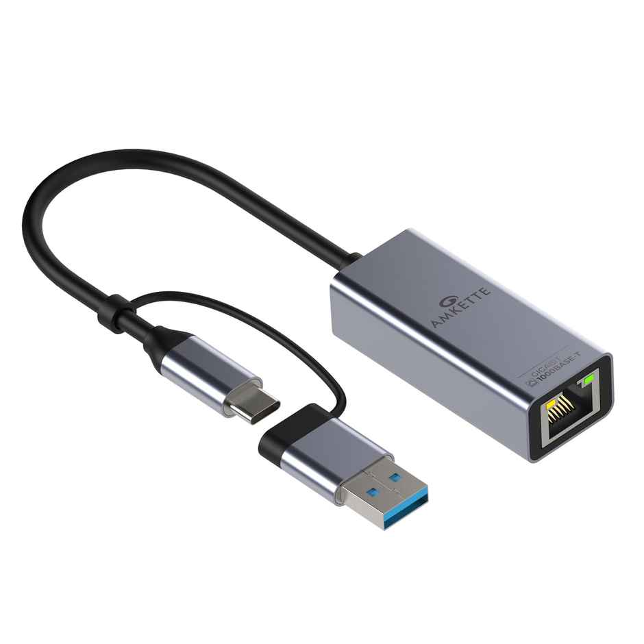 Amkette Usb Gigabit Ethernet Adapter-Type C+A-Grey