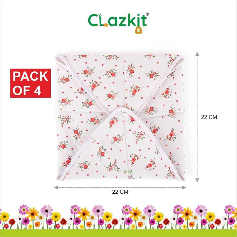 Clazkit Set of 4 Roti Chapati Cover 100% Cotton Traditional Roti Rumals Tortilla Covers-Square