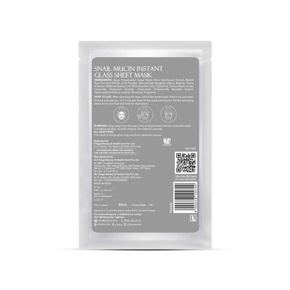O3+ Snail Mucin Instant Glass Sheet Mask