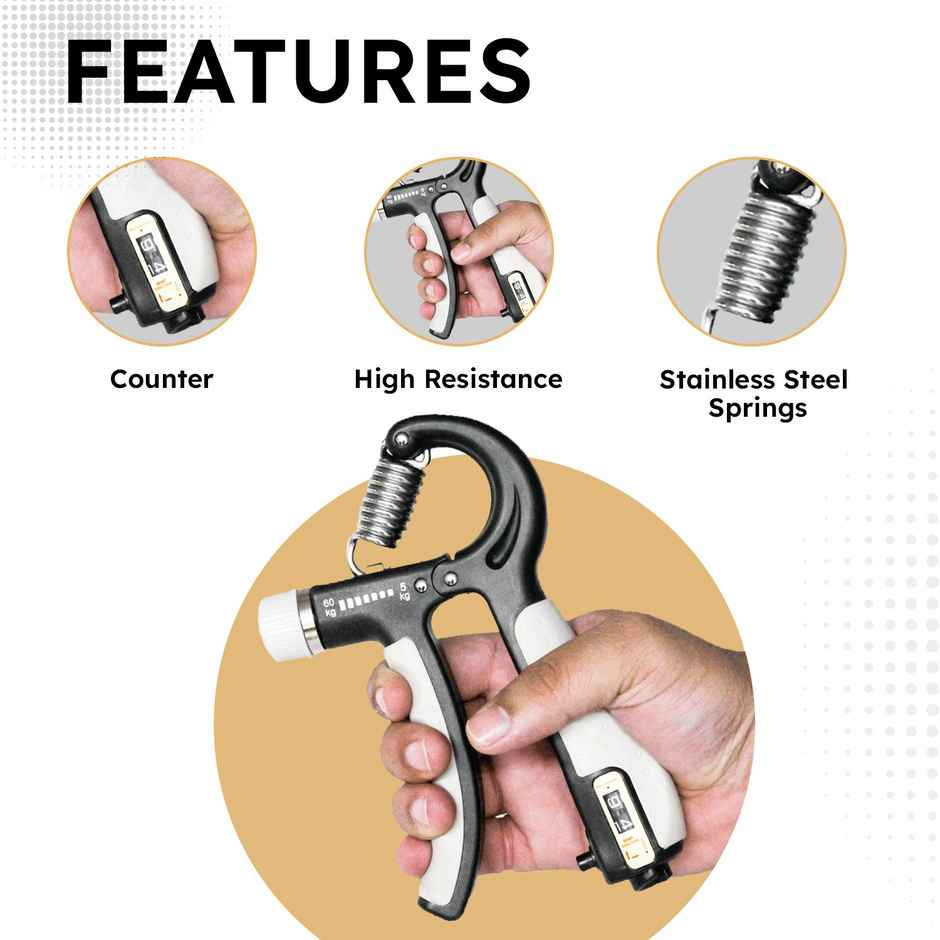 Slovic Adjustable Hand Gripper with Counter | up to 60 kg | Ideal for Gym & Home Workout | Black & White