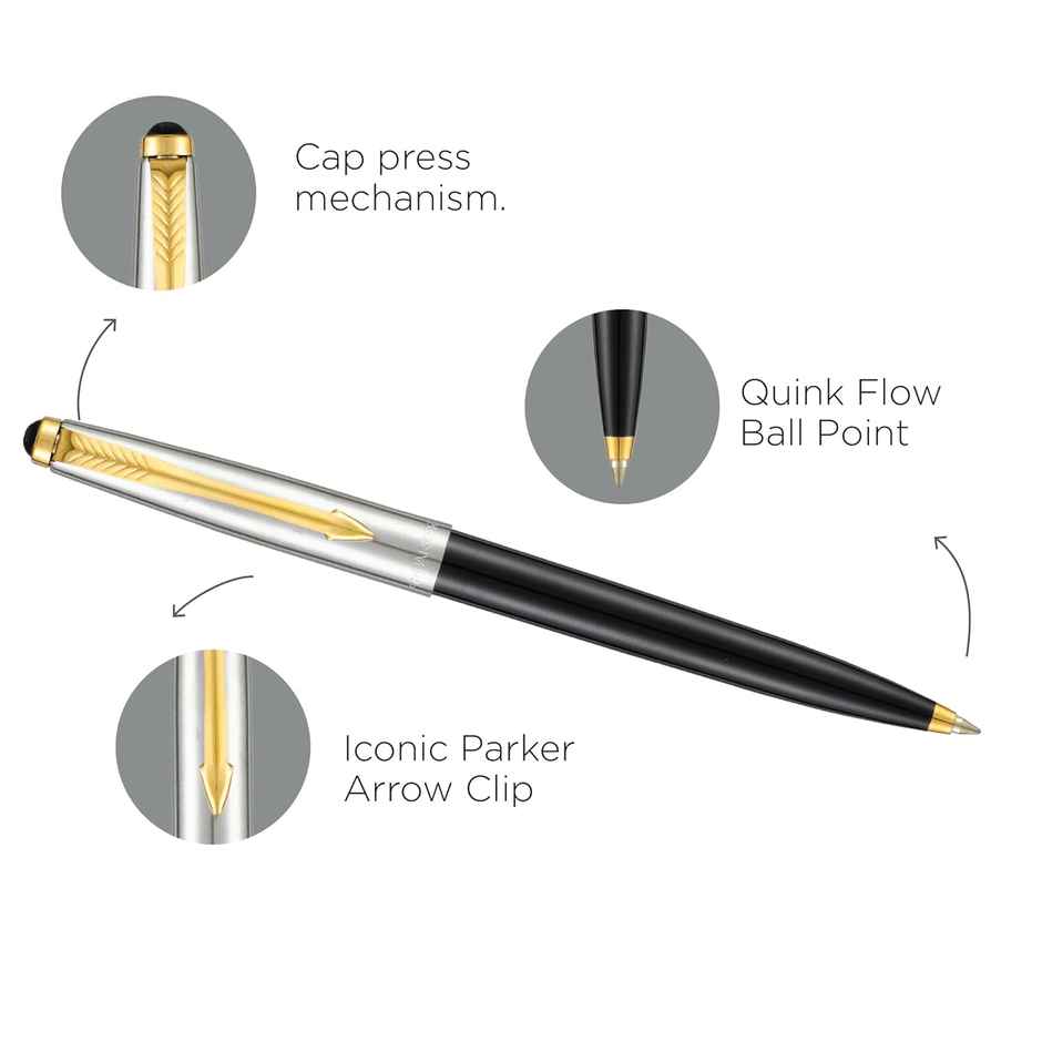 Parker Galaxy Standard Gold Trim Ball Pen with Silver Key Chain Gift Set | Ink Color- Blue