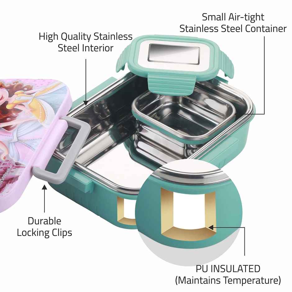 SignoraWare Chipmunk Printed Steel Lunch Box | 850ml +130ml | Kids Box | Airtight | Leakproof | Pink