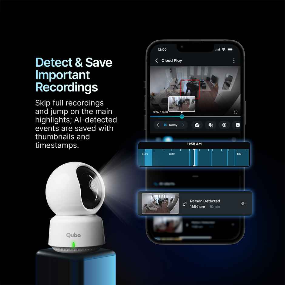 Qubo Smart Cam 360 | 3MP | 2K Resolution|Wi-Fi CCTV Indoor Security Camera from Hero Group