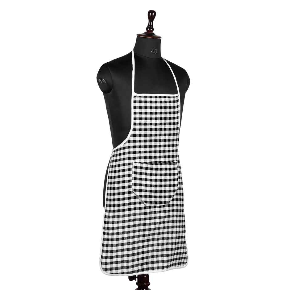 Kuber Industries Cotton Front Pocket Kitchen Check New Apron|Apron for Restaurent|Black