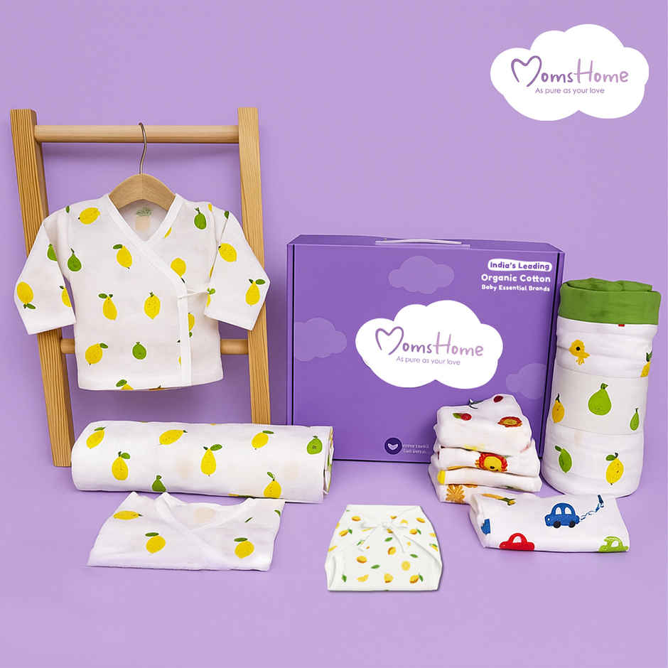 Moms Home Organic Cotton New Born Muslin Gift Set | 0-3 Months | 10 Items