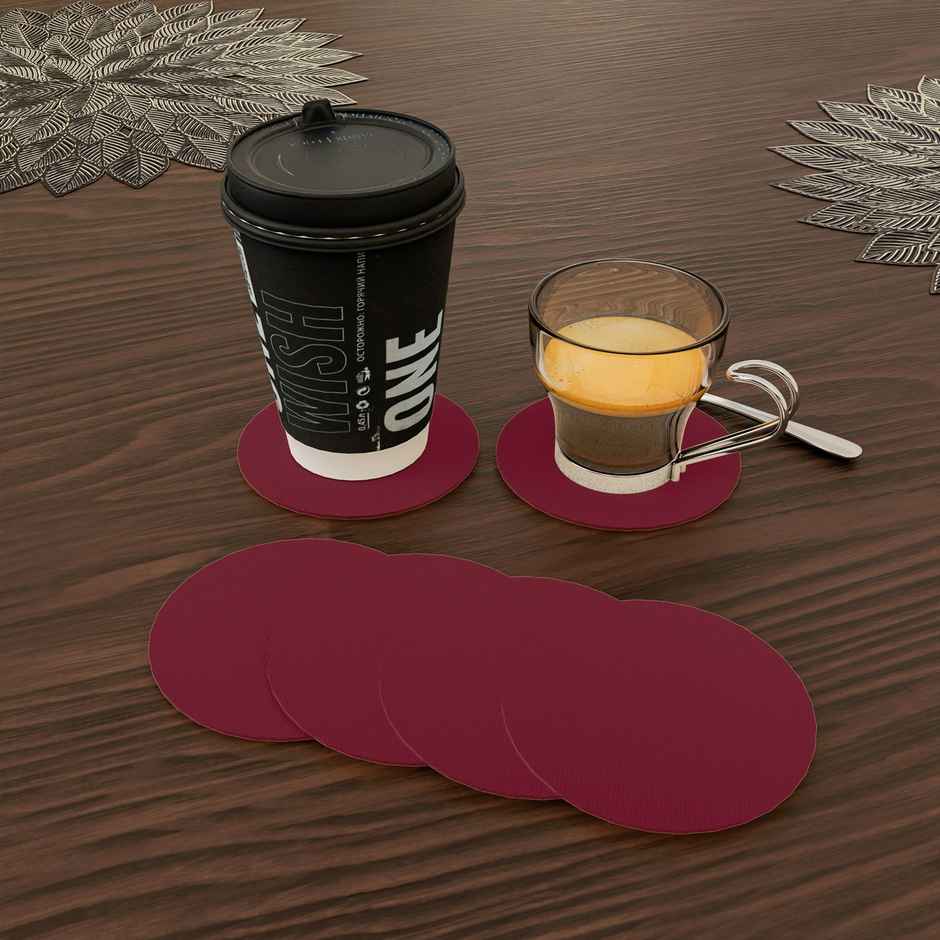 Kuber Industries Coaster | Round Drink Coasters | Foam Tea Coasters | 12 Piece Set | Red