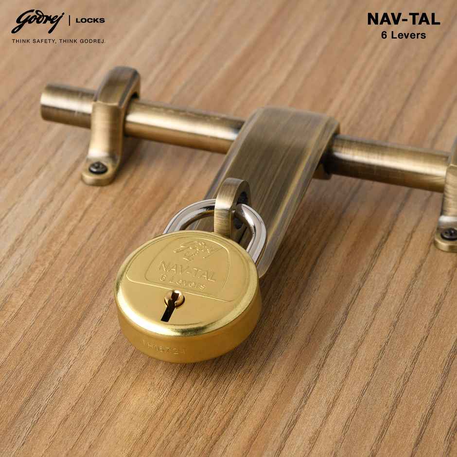Godrej Locks Navtal 6 Levers Brass Lock with 3 Keys | Brown, Set of 1 Polished Finish