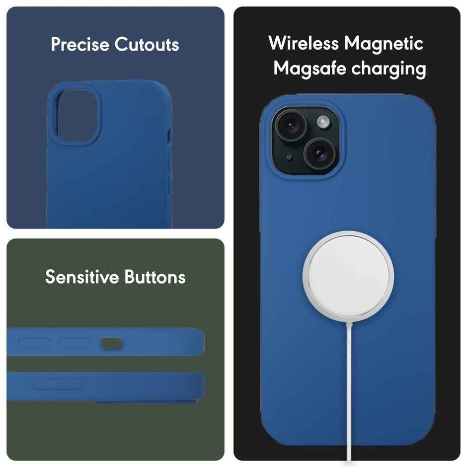 Sprig Designer Back Cover for Apple Iphone 15 Liquid Silicone Shock Proof | Navy Blue | MagSafe Compatible