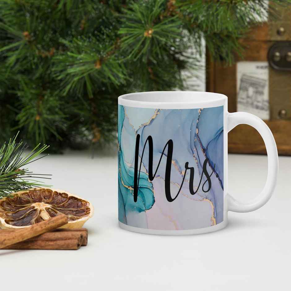 Kooltech Mr & Mrs Marble Design Printed White Coffee And Tea Ceramic Mug Set Of 2